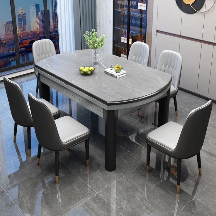 Modern simple small household retractable folding rock plate dining table