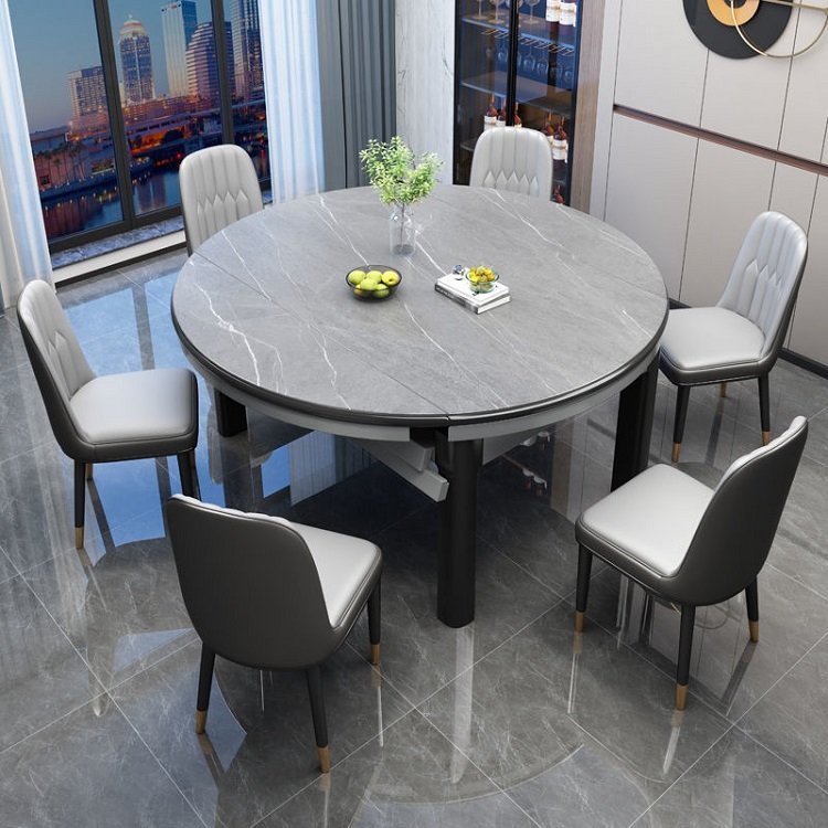 Modern simple small household retractable folding rock plate dining table