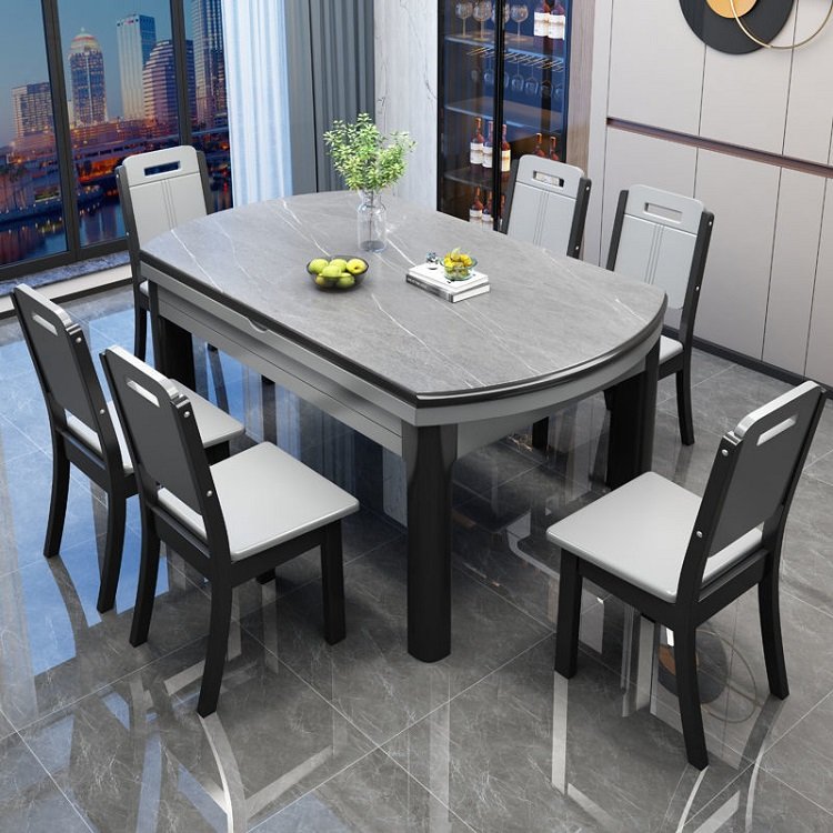 Modern simple small household retractable folding rock plate dining table