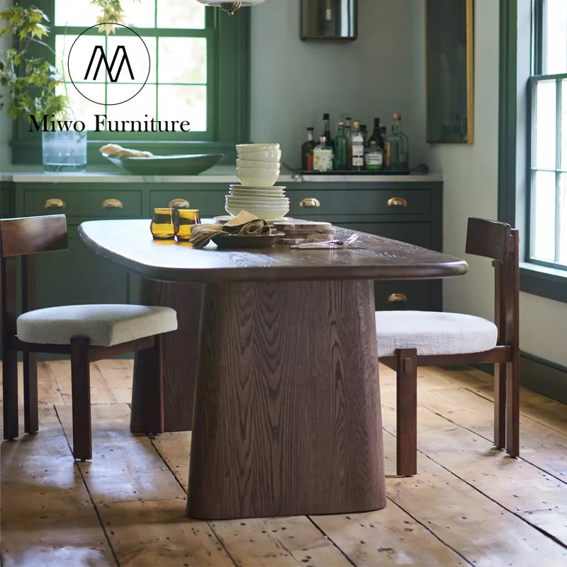 Modern minimalist natural colour Ash solid wood Rectangular dining table Restaurant large board table and chair set workbench
