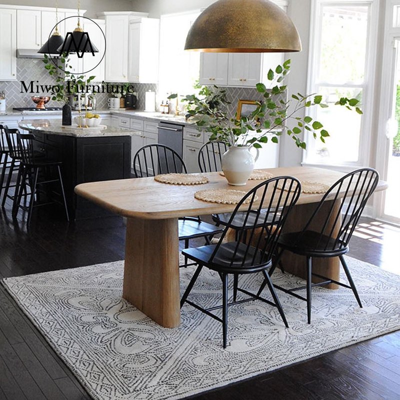 Modern minimalist natural colour Ash solid wood Rectangular dining table Restaurant large board table and chair set workbench