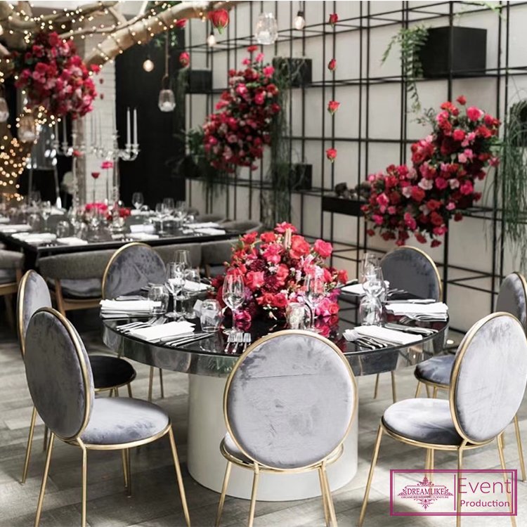 Modern White Metal Base round Glass Top Dining Table Iron Dinner Table for Wedding Event Banquet Outdoor Hotel Use