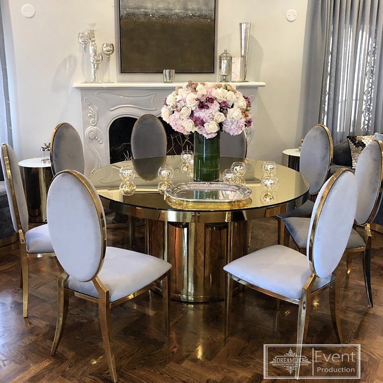 Modern White Metal Base round Glass Top Dining Table Iron Dinner Table for Wedding Event Banquet Outdoor Hotel Use
