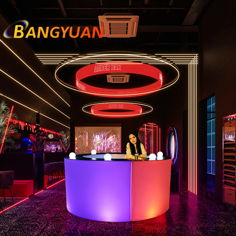 Large Circular Event Rental Bar Cabinets for Weddings & Parties Light-Emitting & Freely Combinable Curved Bar Design