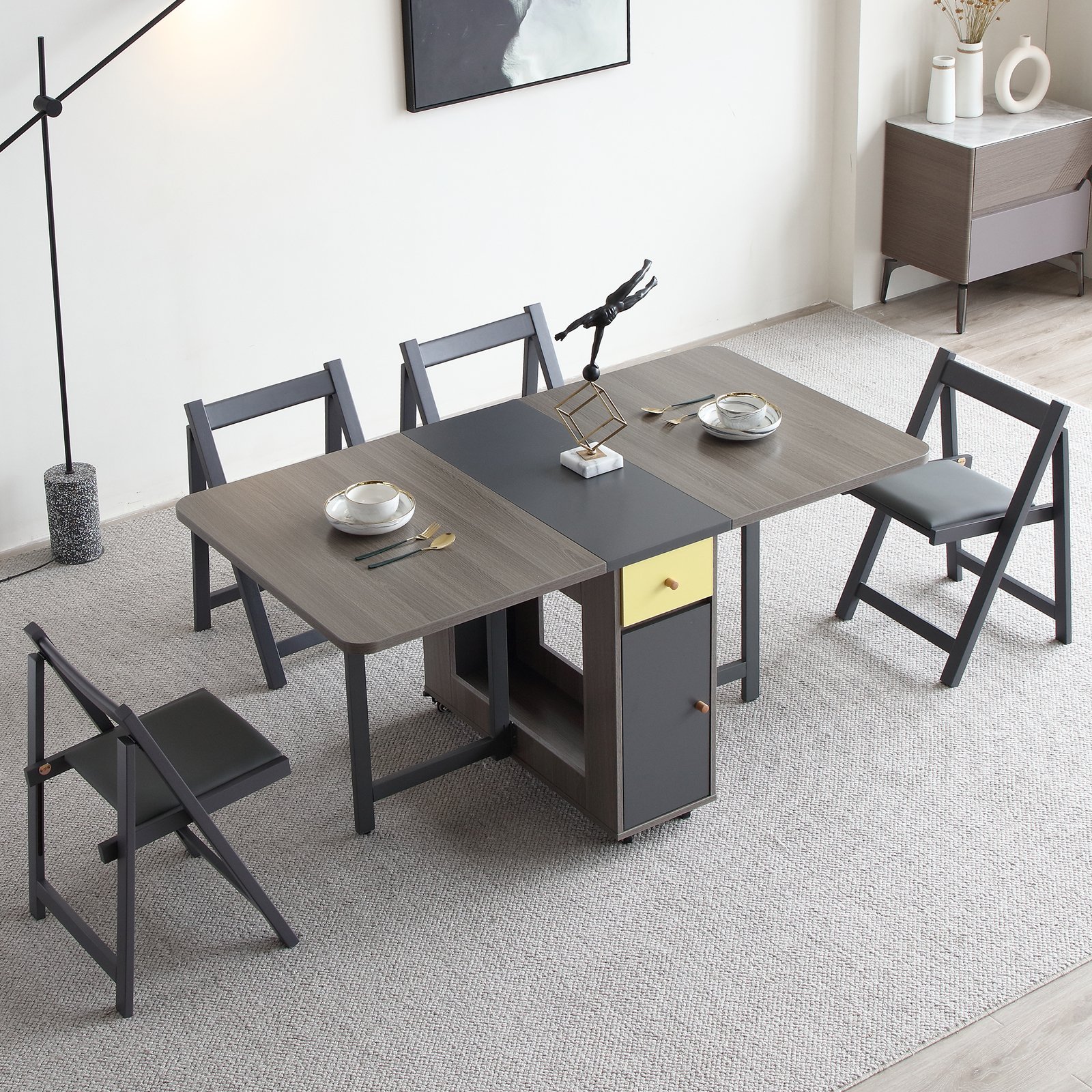 Space-Saving Minimalist Design Restaurant Furniture Foldable Dining Table Modern Style