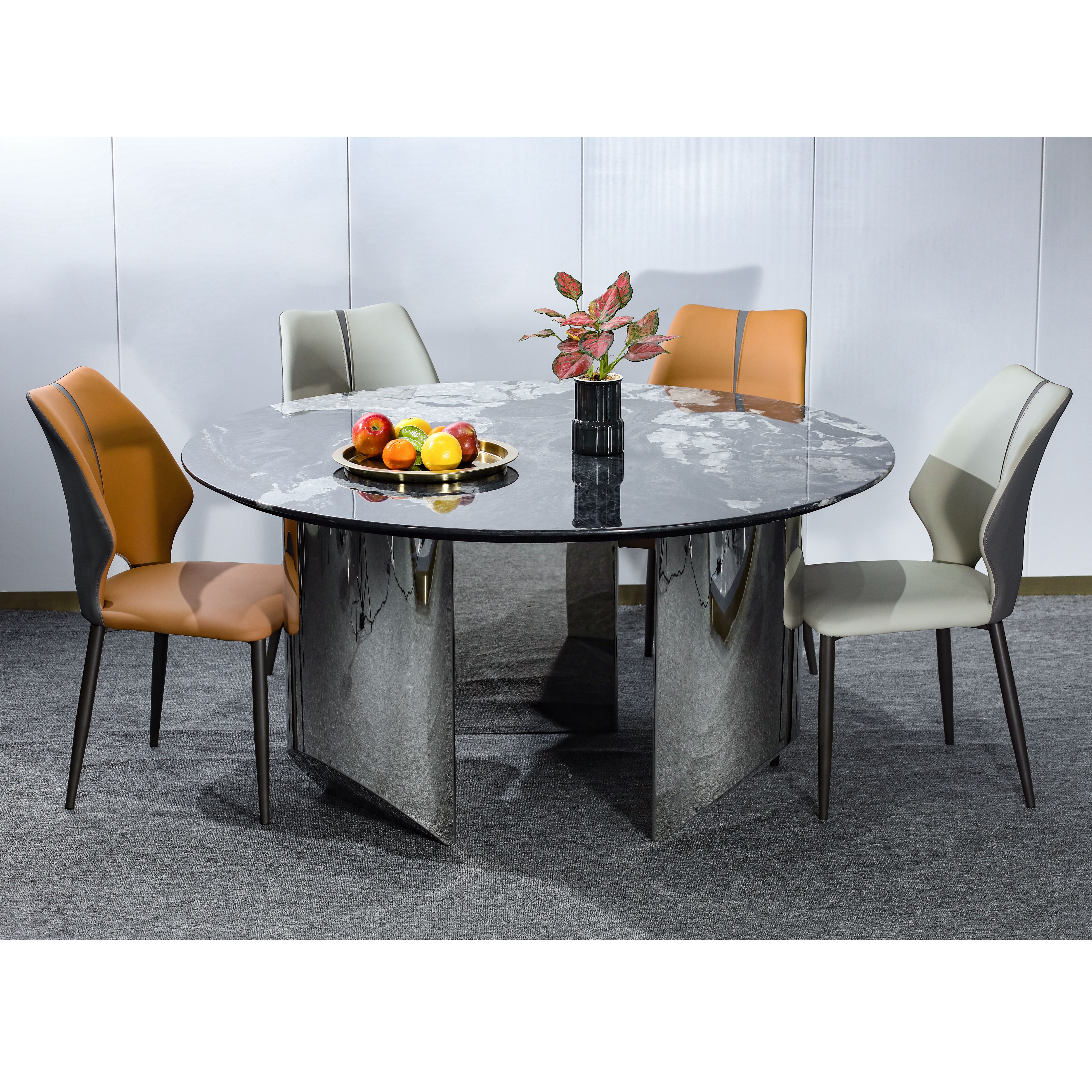 Modern Home Furniture Round Dinning Table Round Marble Dining Table With Stainless Steel Frame