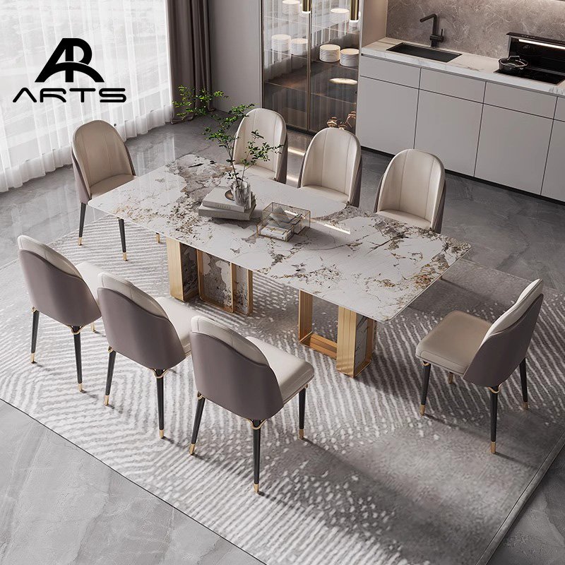 Italian light luxury stainless steel dining table and chairs rectangular dining set for restaurant use dining room furniture