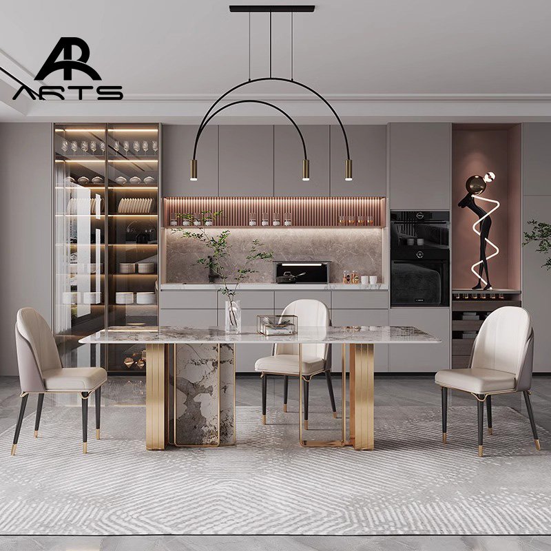 Italian light luxury stainless steel dining table and chairs rectangular dining set for restaurant use dining room furniture