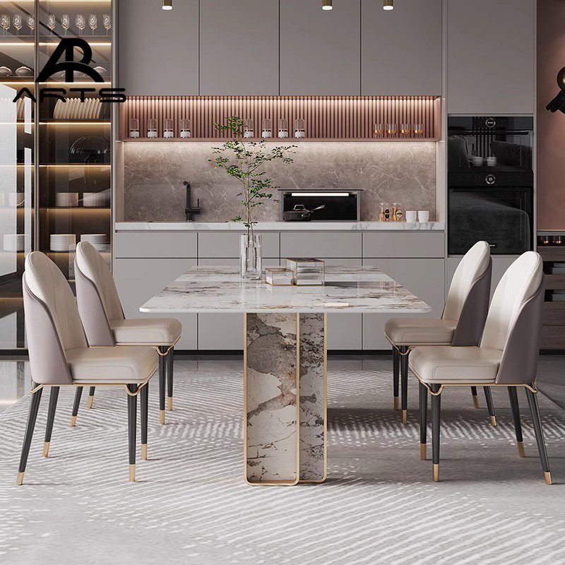 Italian light luxury stainless steel dining table and chairs rectangular dining set for restaurant use dining room furniture