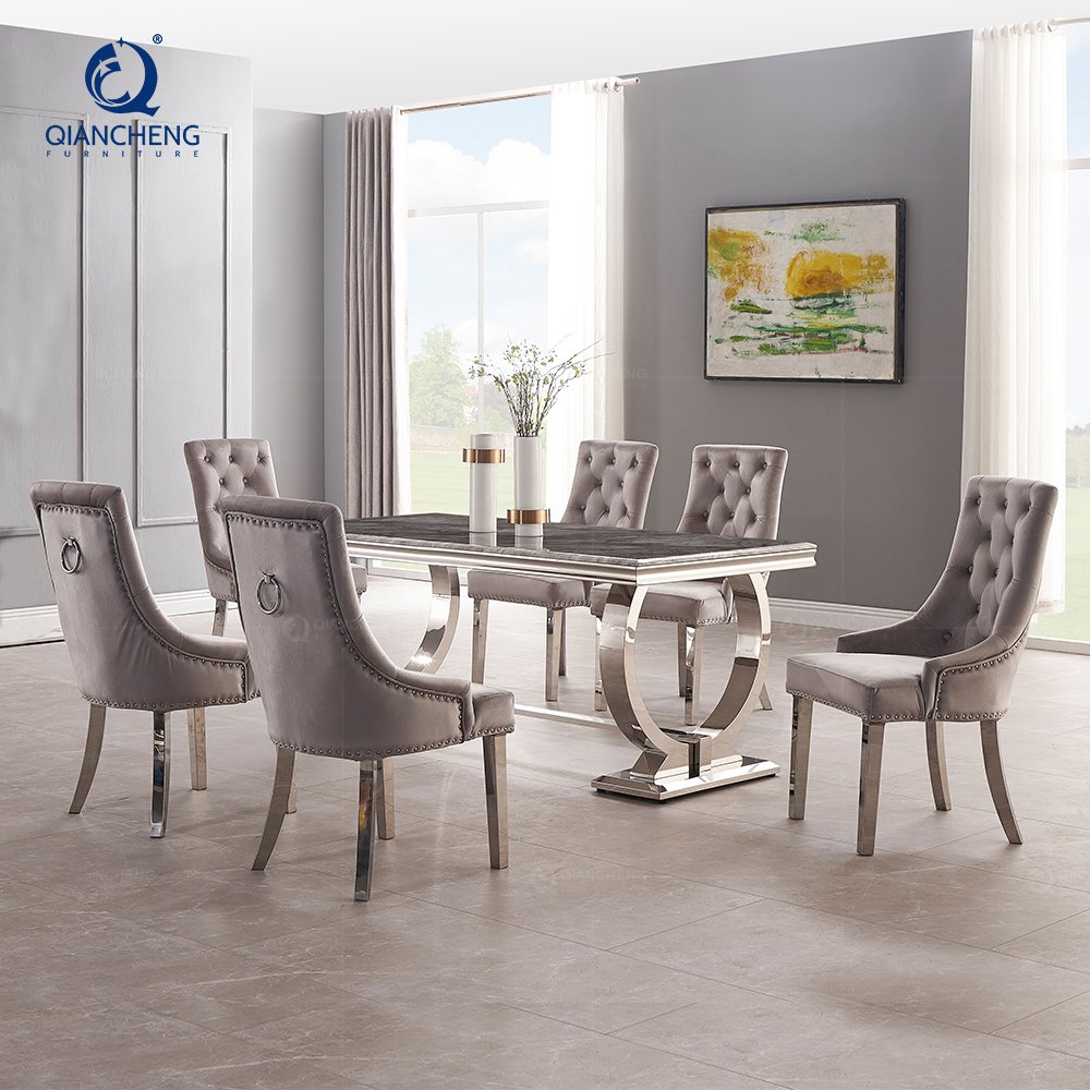 Mirrored furniture 6 seat daining tables elegant dining room suite gold marble luxury glass dinning table sets