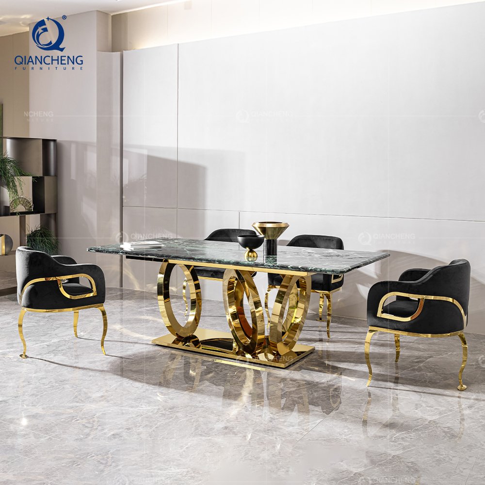 Mirrored furniture 6 seat daining tables elegant dining room suite gold marble luxury glass dinning table sets