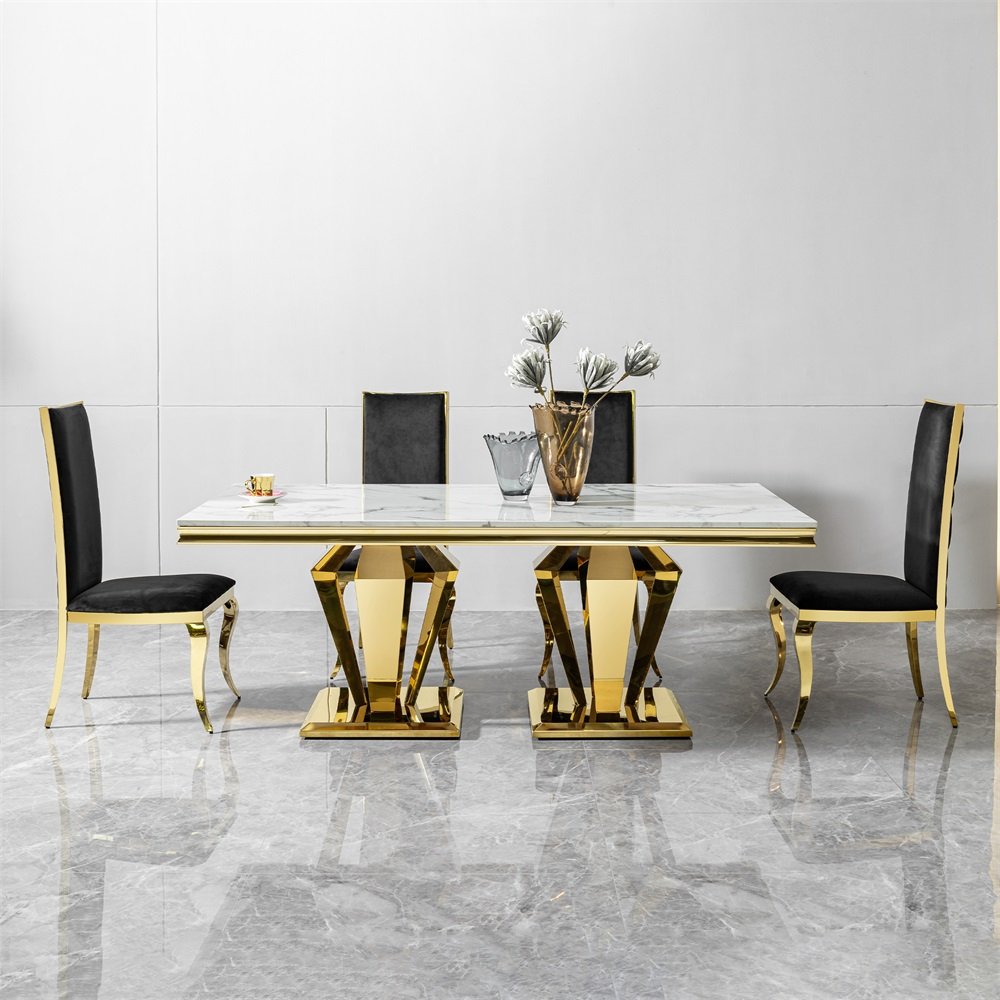 Mirrored furniture 6 seat daining tables elegant dining room suite gold marble luxury glass dinning table sets