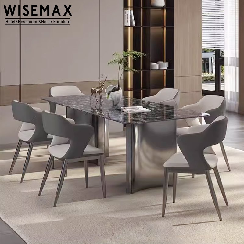 WISEMAX FURNITURE Contemporary-designed home furniture slate tabletop with stainless steel bases dining table for restaurant