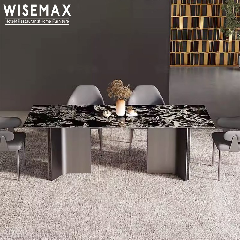 WISEMAX FURNITURE Contemporary-designed home furniture slate tabletop with stainless steel bases dining table for restaurant