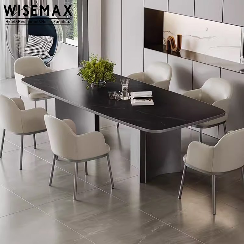 WISEMAX FURNITURE Contemporary-designed home furniture slate tabletop with stainless steel bases dining table for restaurant