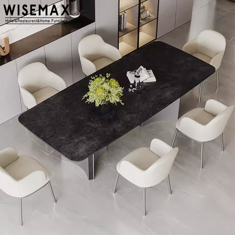 WISEMAX FURNITURE Contemporary-designed home furniture slate tabletop with stainless steel bases dining table for restaurant