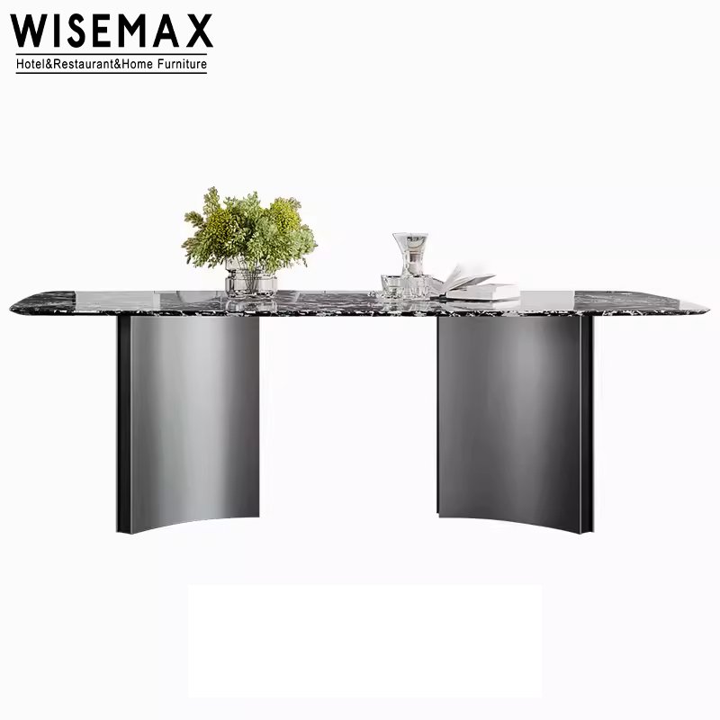 WISEMAX FURNITURE Contemporary-designed home furniture slate tabletop with stainless steel bases dining table for restaurant