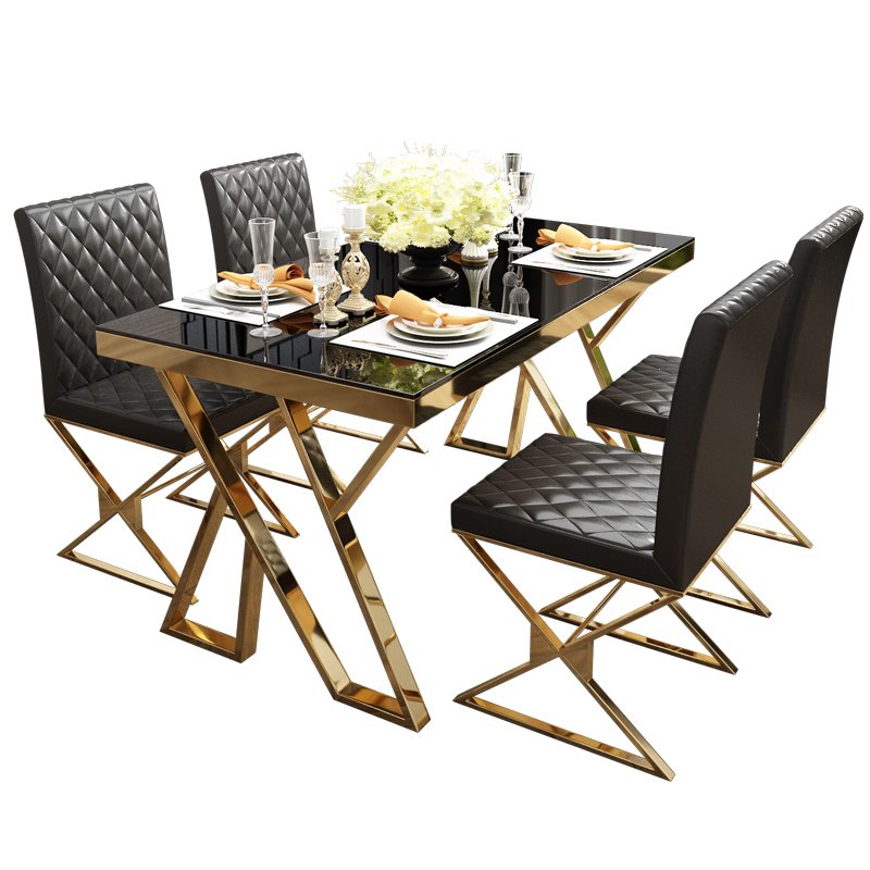 Luxury dining table rectangular shape Stainless Steel marble top dining table set
