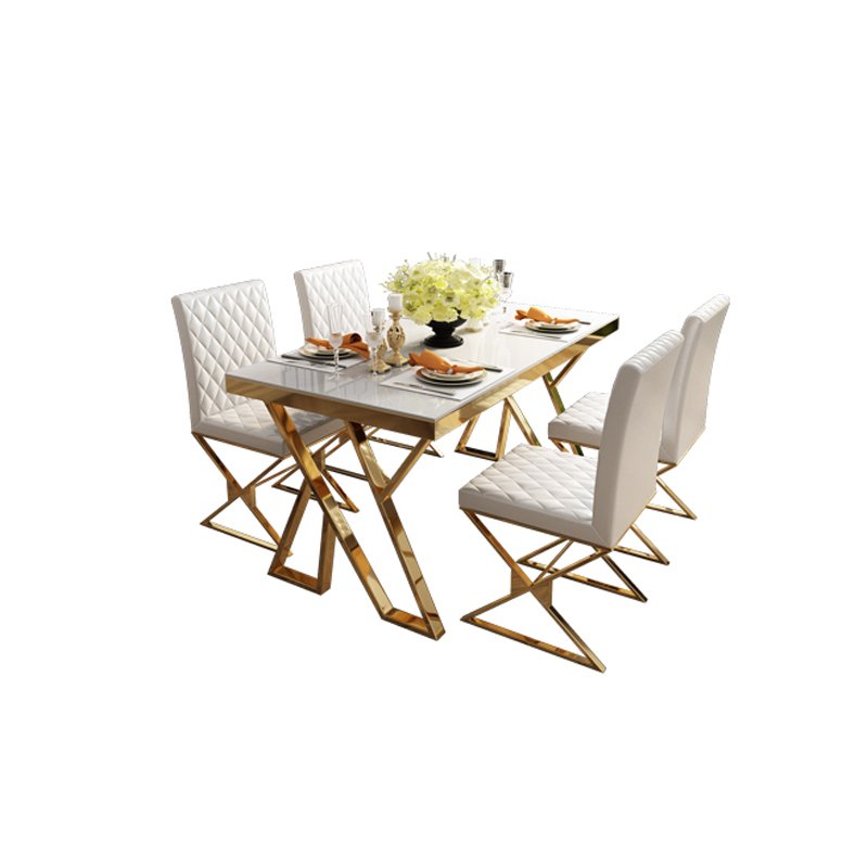 Luxury dining table rectangular shape Stainless Steel marble top dining table set