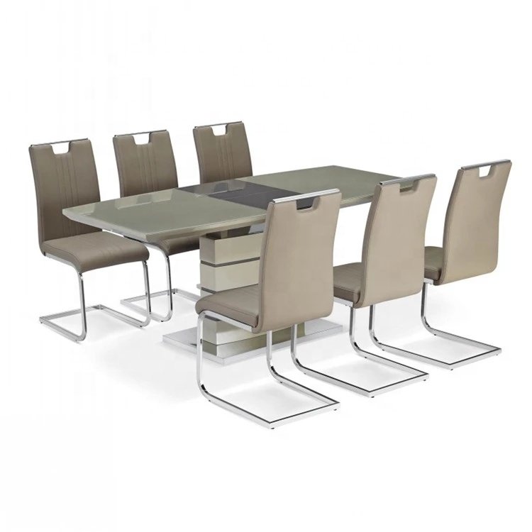Dining Sets Furniture Extendable High-gloss Table with PU Dining Chair Dining Table Set 6 Seater