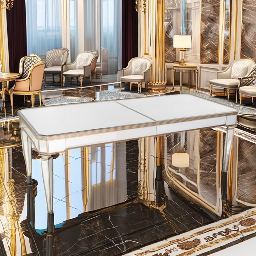 Silver Stainless Steel Wedding Table with 6 Chairs Mirror Glass Banquet Event Party Dining Room Furniture Wedding Celebration