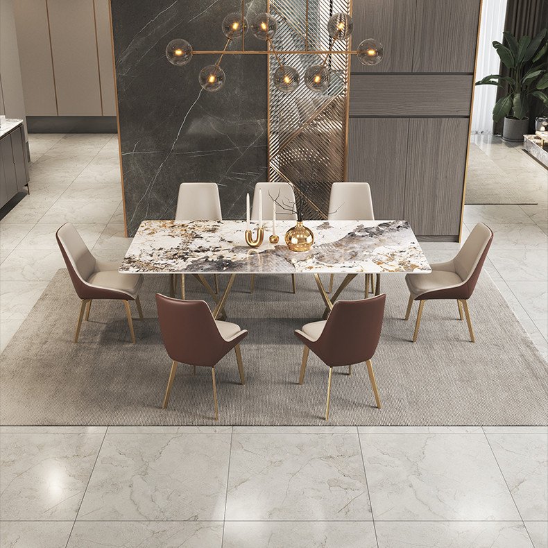 Italy Luxury gold stainless steel and stone top rectangular dining table set for home hotel Restaurant furniture