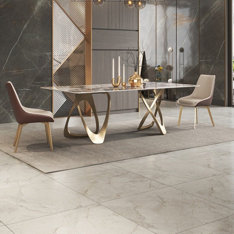 Italy Luxury gold stainless steel and stone top rectangular dining table set for home hotel Restaurant furniture