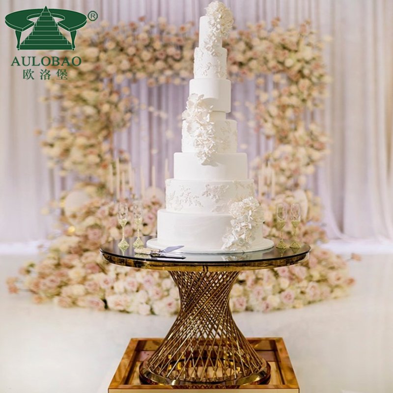 Luxurious wedding furniture gold design stainless steel round cake table
