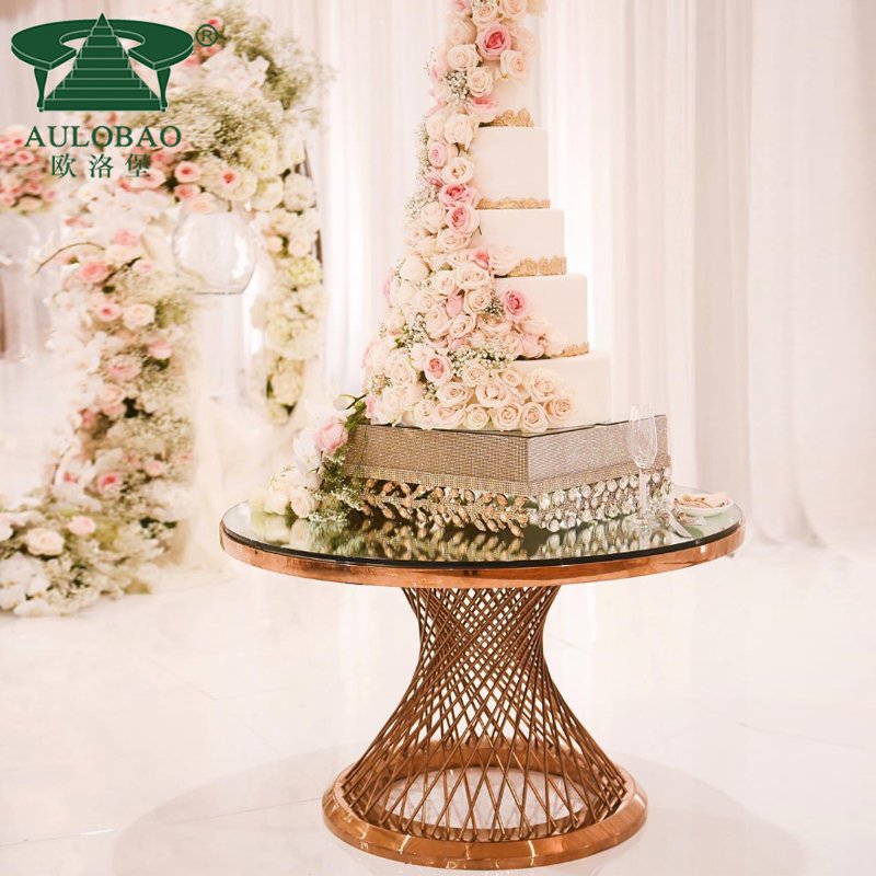 Luxurious wedding furniture gold design stainless steel round cake table