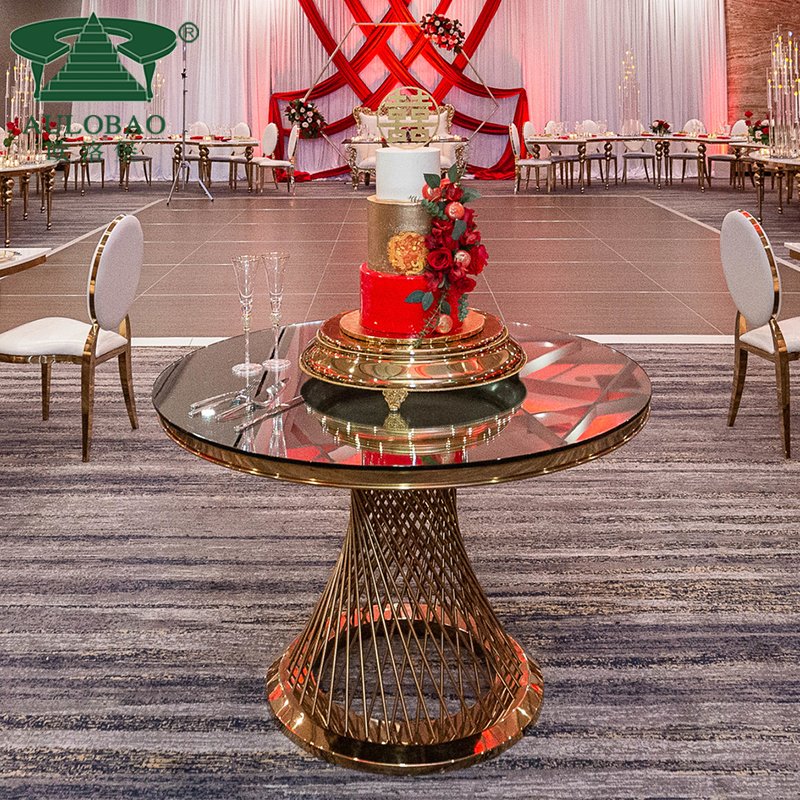 Luxurious wedding furniture gold design stainless steel round cake table