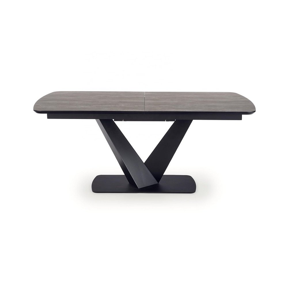 Contemporary Black Metal Frame Folded Extension Dining Table Modern Boat Shape Featuring Sintered Stone for Hotels & Homes