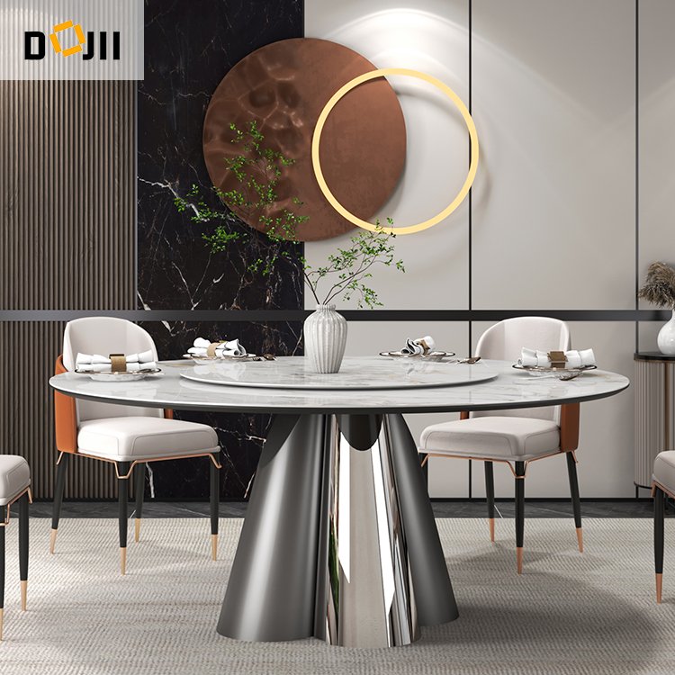 Retro style indian dining desk round sliding marble spinning dining table with rotating centre for weddings 10 places