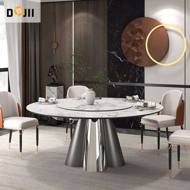 Retro style indian dining desk round sliding marble spinning dining table with rotating centre for weddings 10 places