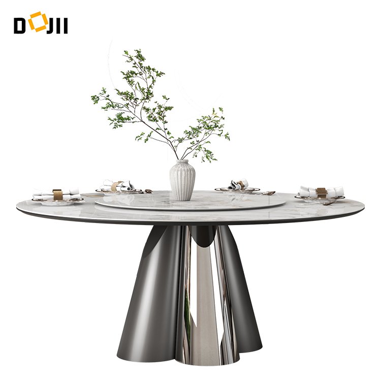 Retro style indian dining desk round sliding marble spinning dining table with rotating centre for weddings 10 places