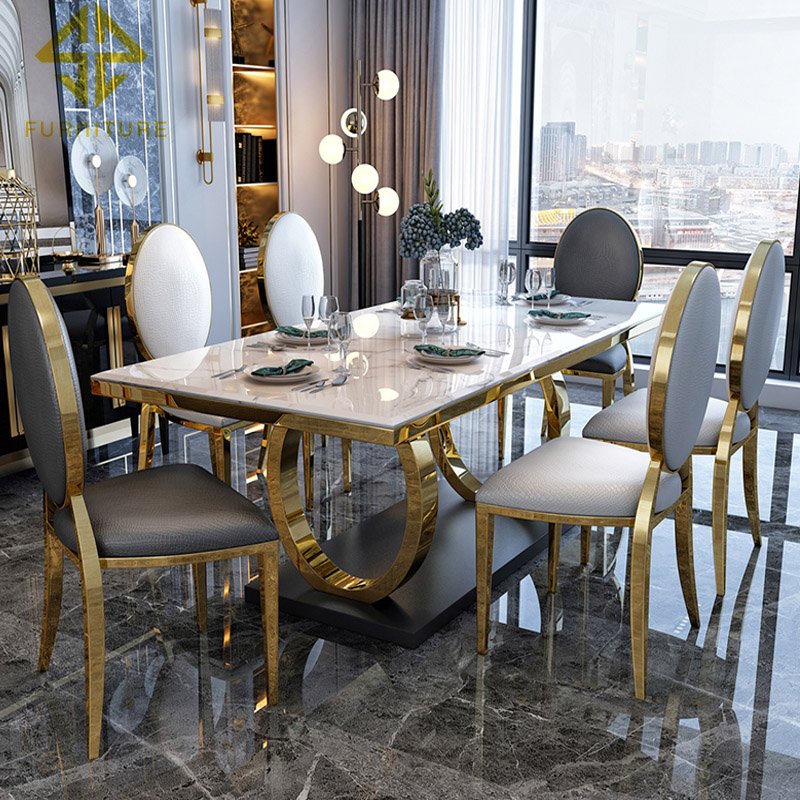 Modern luxury marble dining room furniture table and chair sets