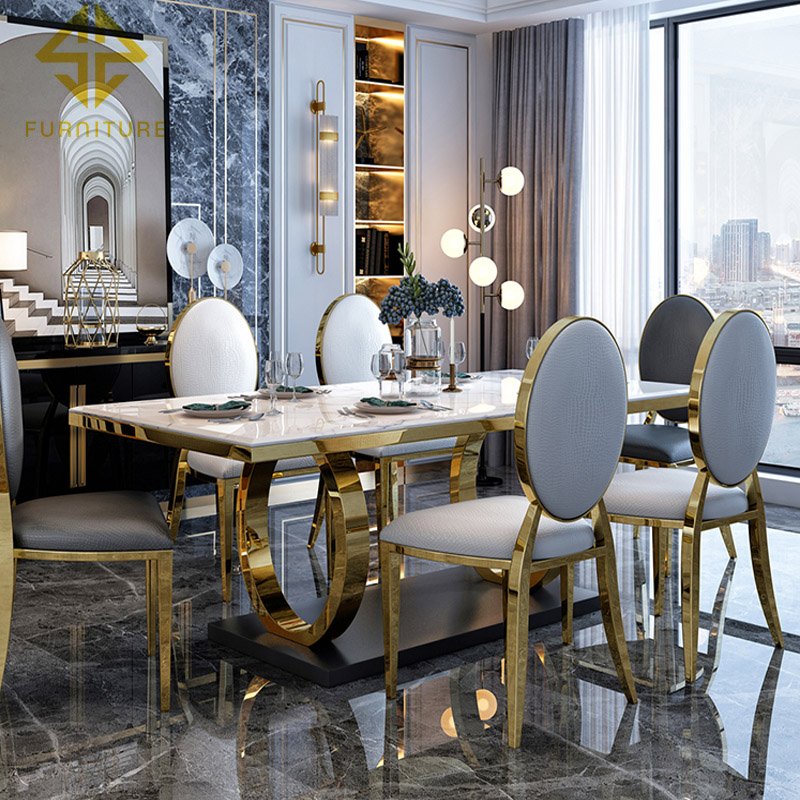 Modern luxury marble dining room furniture table and chair sets