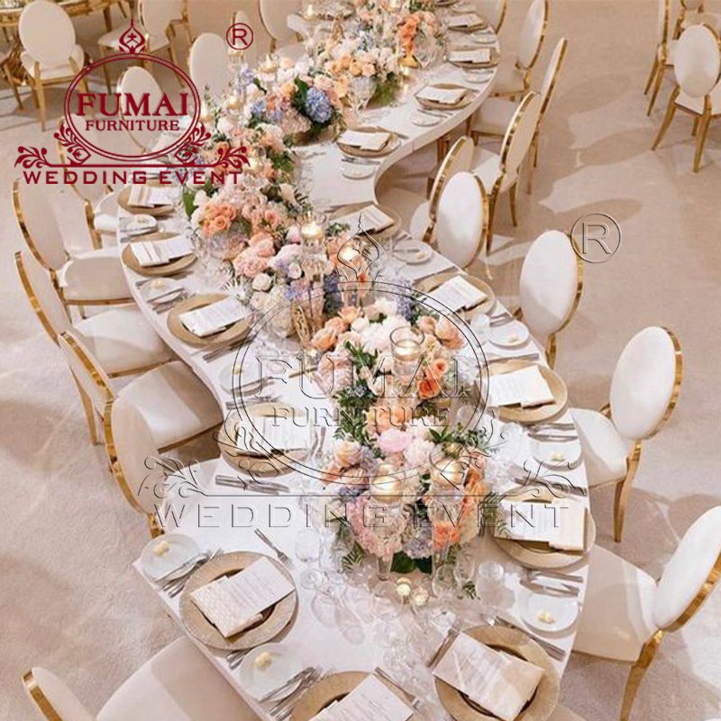 Centre Party Banquet Luxury Serpentine Wedding Large White Dinning Tables