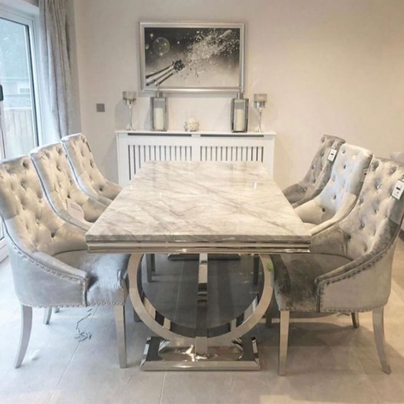 Modern Furniture kitchen dinning table and 6 chair Luxury restaurant metal stainless steel dining tables