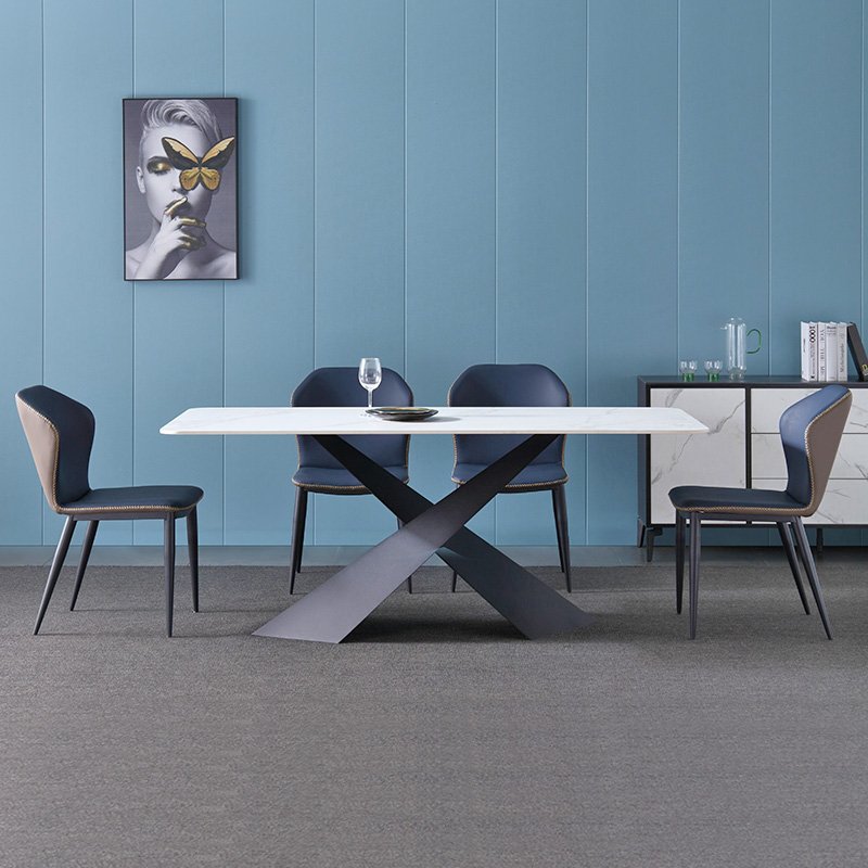 Small apartment solid wood foot marble dining table and chair set