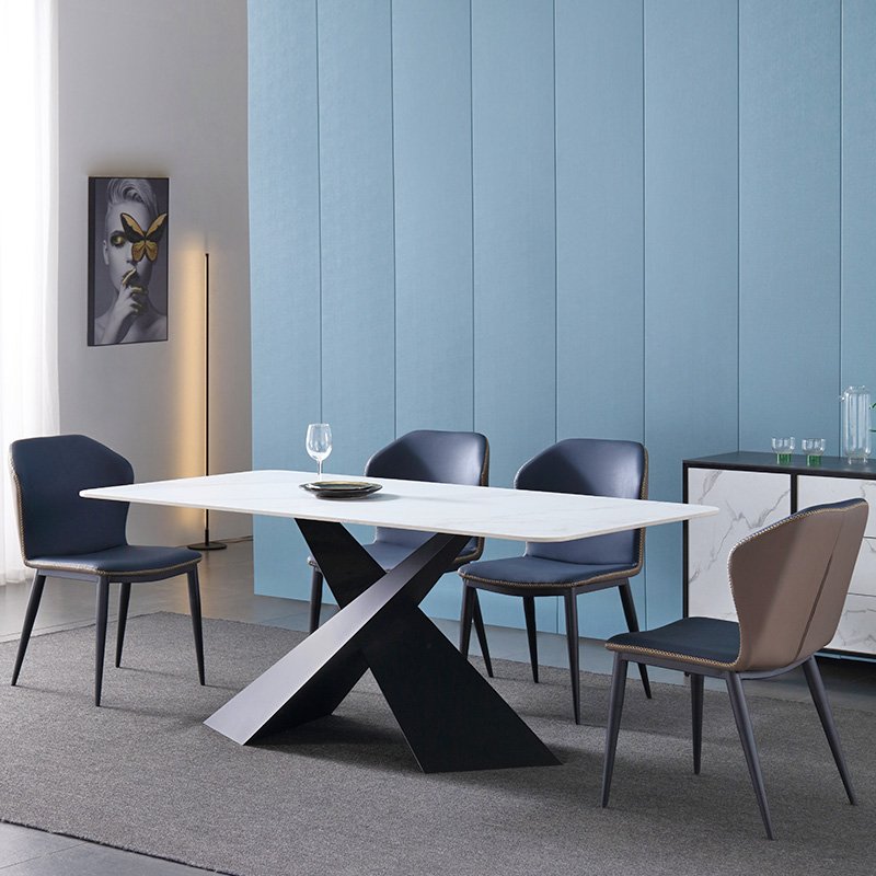 Small apartment solid wood foot marble dining table and chair set