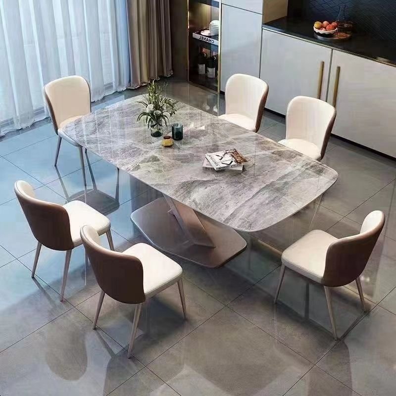 Hot Sale Light Luxury Living Room Dinning Table Set Marble Top Luxury Rectangular Dinning Table Set for 6 Seat Table With Chair