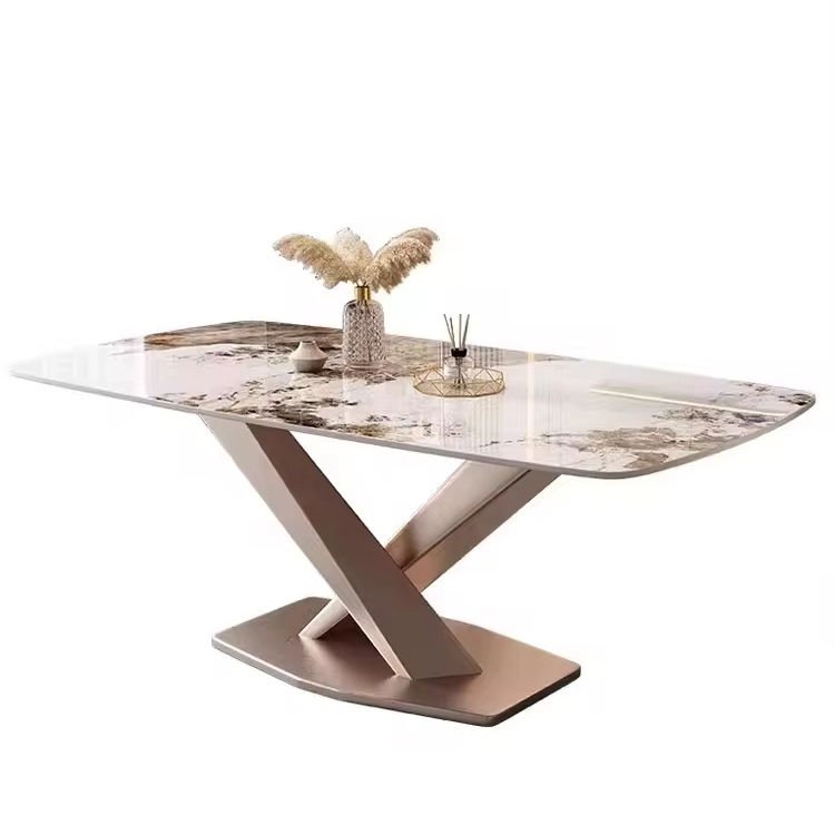 Hot Sale Light Luxury Living Room Dinning Table Set Marble Top Luxury Rectangular Dinning Table Set for 6 Seat Table With Chair