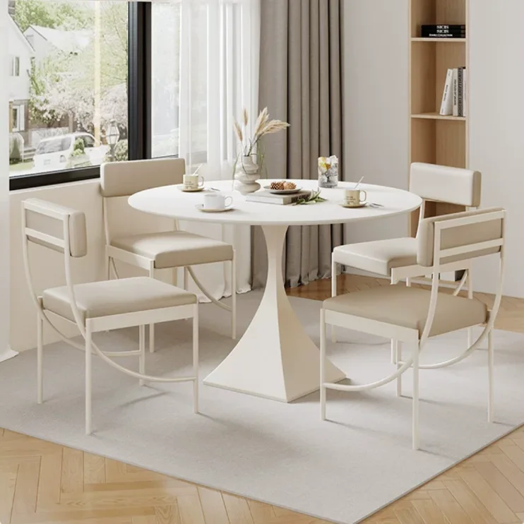 Italian Minimalist Sintered Stone Round Dining Table Set For 4 Home Small Household Balcony Negotiation Dining Table And Chairs