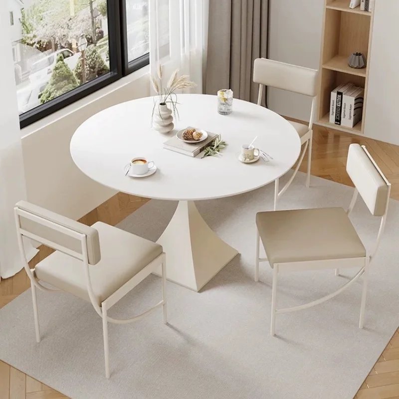 Italian Minimalist Sintered Stone Round Dining Table Set For 4 Home Small Household Balcony Negotiation Dining Table And Chairs