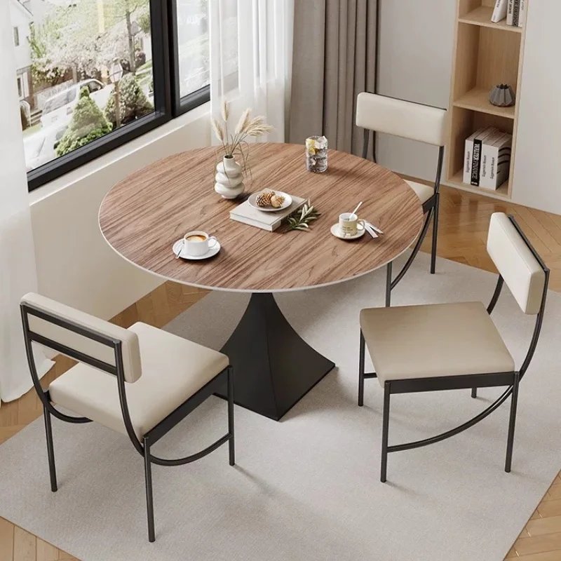 Italian Minimalist Sintered Stone Round Dining Table Set For 4 Home Small Household Balcony Negotiation Dining Table And Chairs