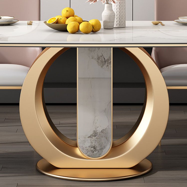 white luxury marble sintered stone dining table and chair set for 6