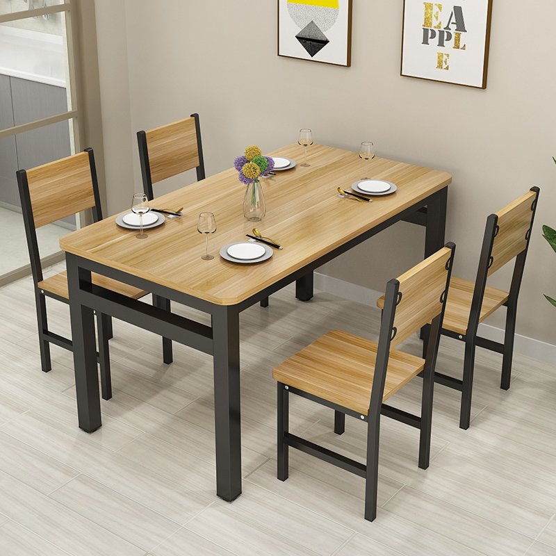 contemporary wooden dining room furniture modern Small Apartment Steel-wood Dining Table And Chair