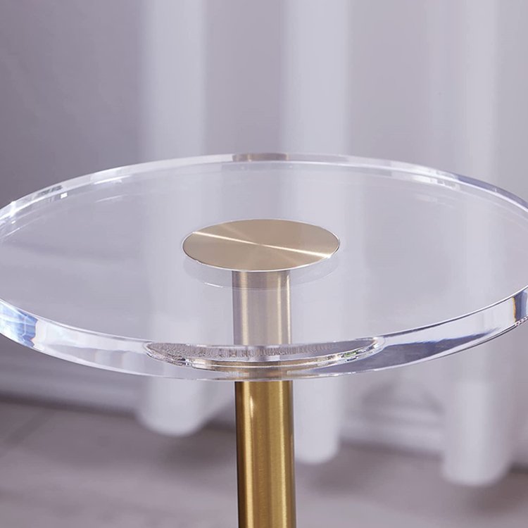 Modern Nightstand with Gold Post for Drink/Furniture Acrylic Side Table,Clear Small Round End Table for Living Room