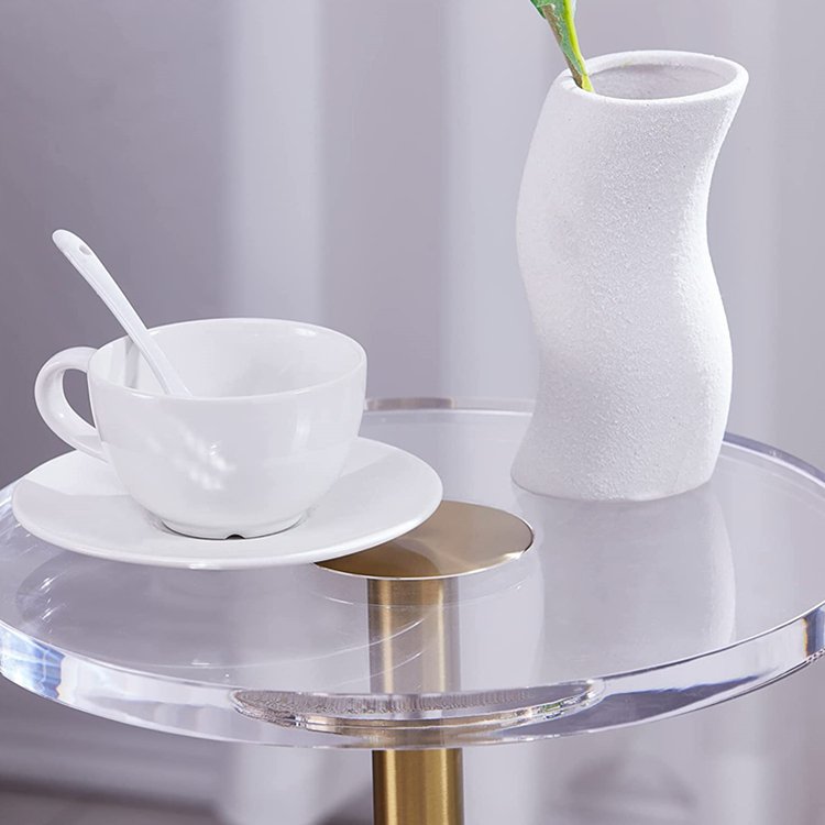 Modern Nightstand with Gold Post for Drink/Furniture Acrylic Side Table,Clear Small Round End Table for Living Room