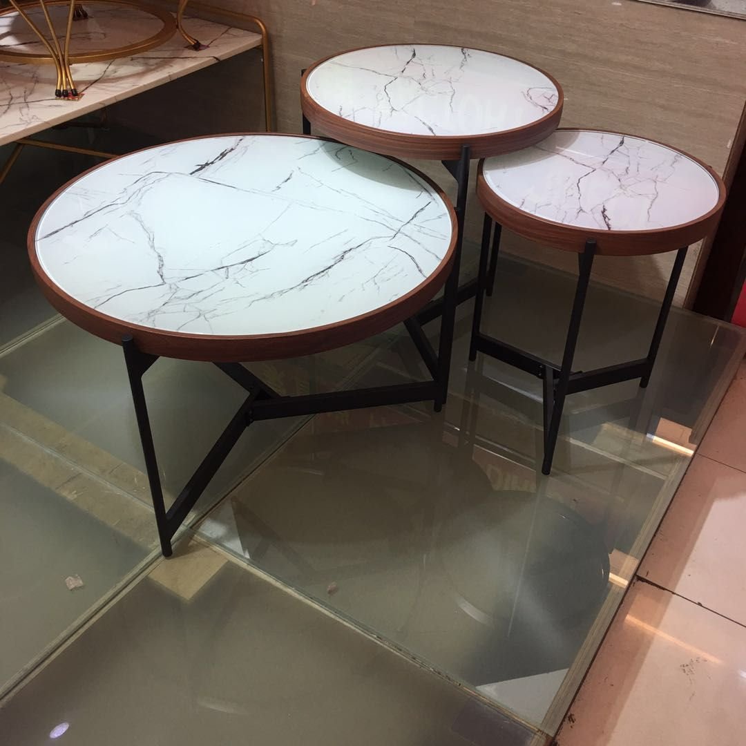 Marble effect round coffee table modern round nested coffee table for cheap sale
